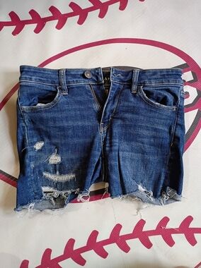 American Eagle Outfitters Dark Blue Distressed Denim Shorts